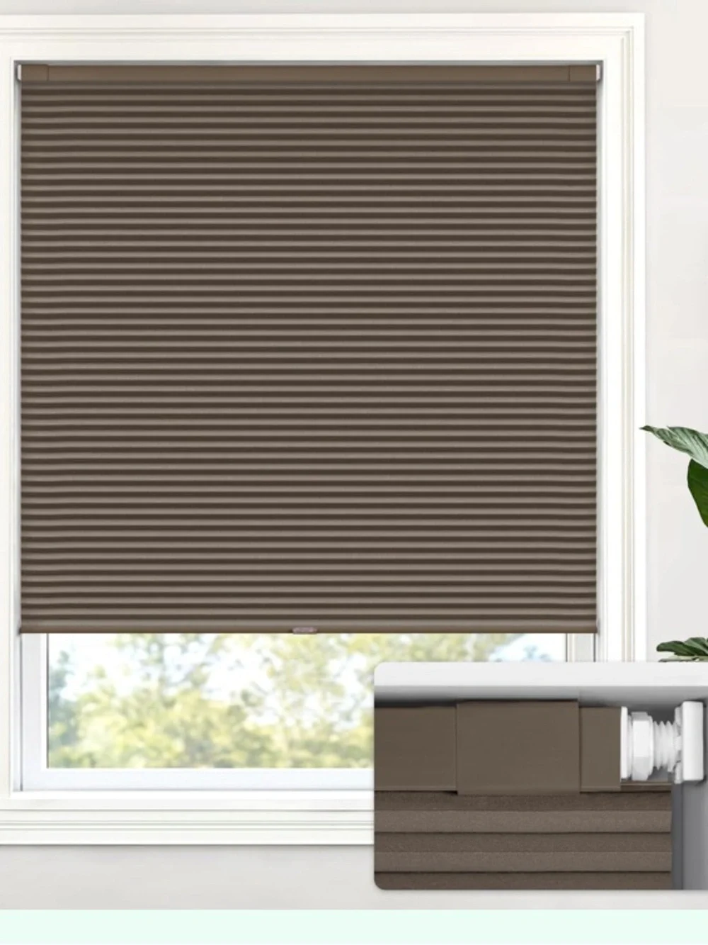 Blackout NO DRILL Cordless Cellular Shade 22.5”W 64”L - DARK COFFEE